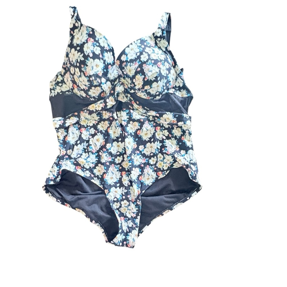 Meet Curve Black Floral Mesh Adjustable Straps Swimsuit Sz 3X